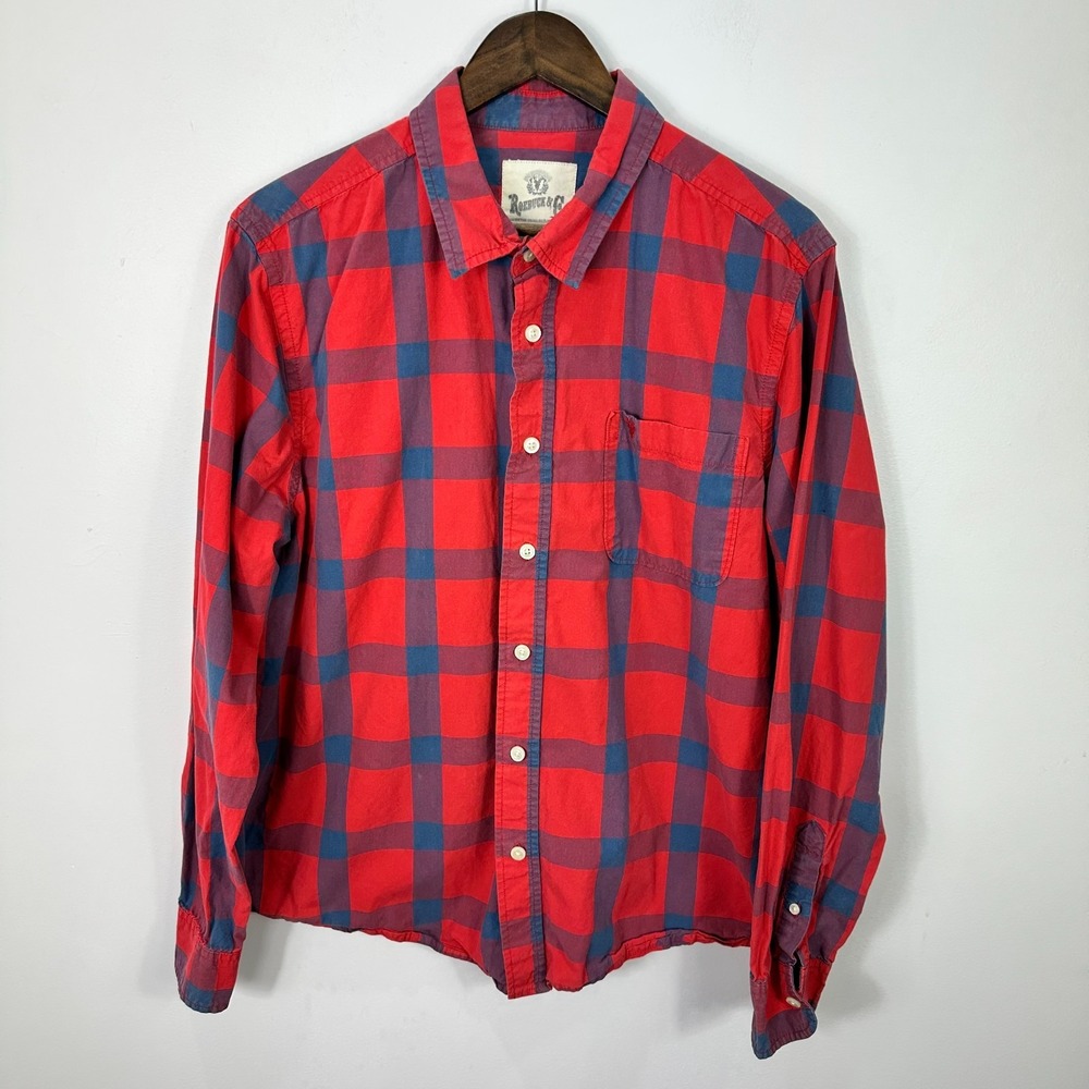 Roebuck‎ & Co Plaid Button Up Shirt Mens XL Red Long Sleeve Preppy Academia Vtg